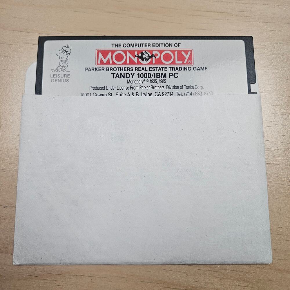 Monopoly Computer Edition Tandy 1000 IBM PC 5.25" Floppy Disk Game 1985 Vintage